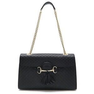 Gucci Guccissima Emily Shoulder Bag Chain Tassel Black Leather
